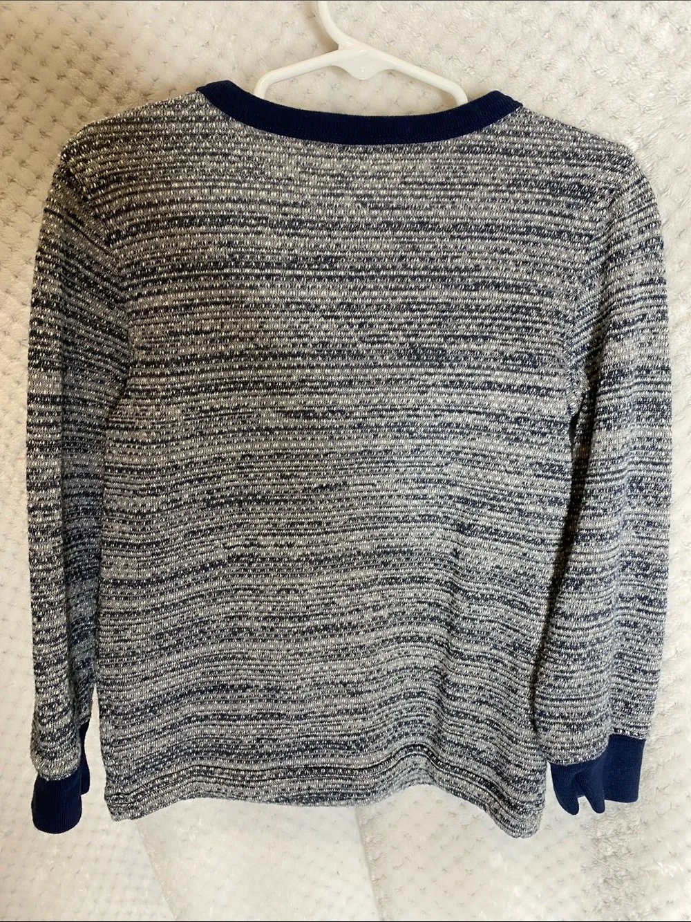 Kids Old Navy Blue & Heathered Gray Striped Henley Style Long Sleeve Shirt